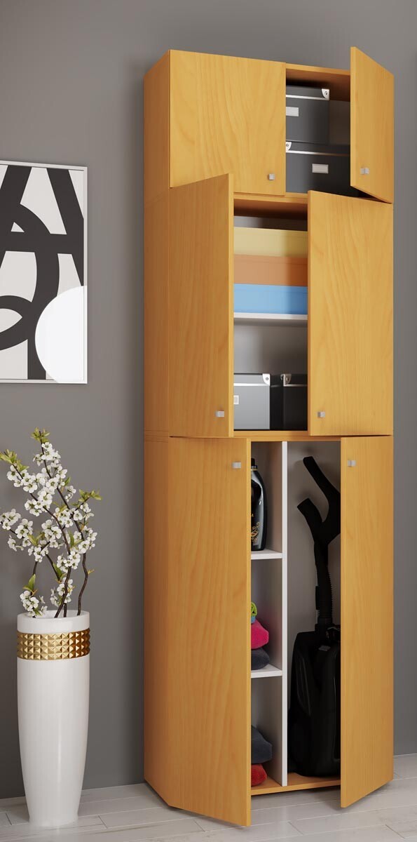 Úklidová skříňka Lona XXL s otočnými dveřmi s nástavcem, buk