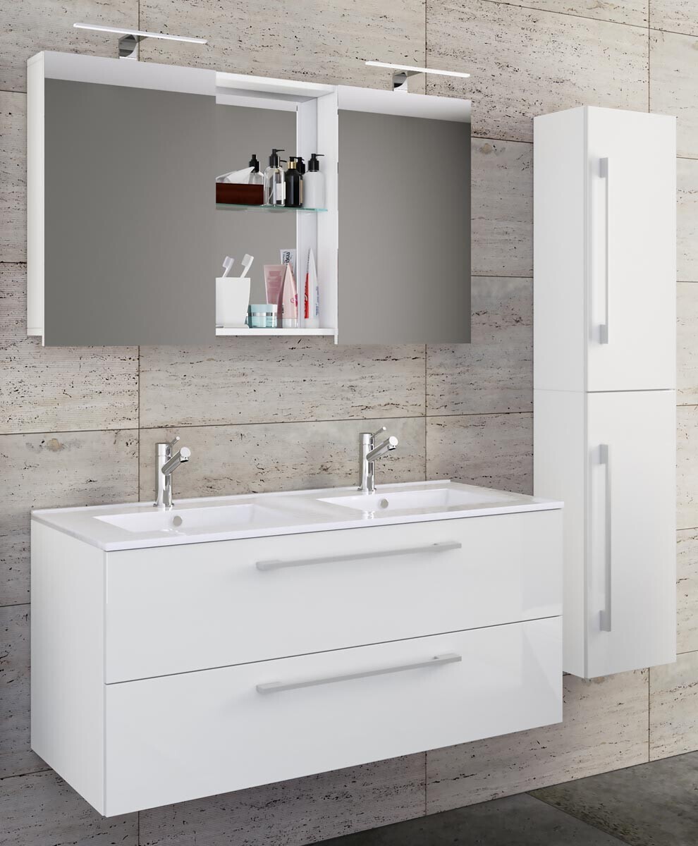 4dílná umyvadlová skříňka Budasi s vysokou skříňkou, bílá