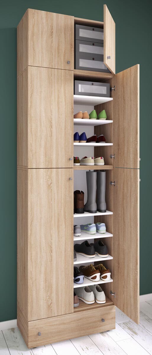 Botník Lona XXL s 9 přihrádkami, otočné dveře s nástavcem a zásuvkou, dub sonoma