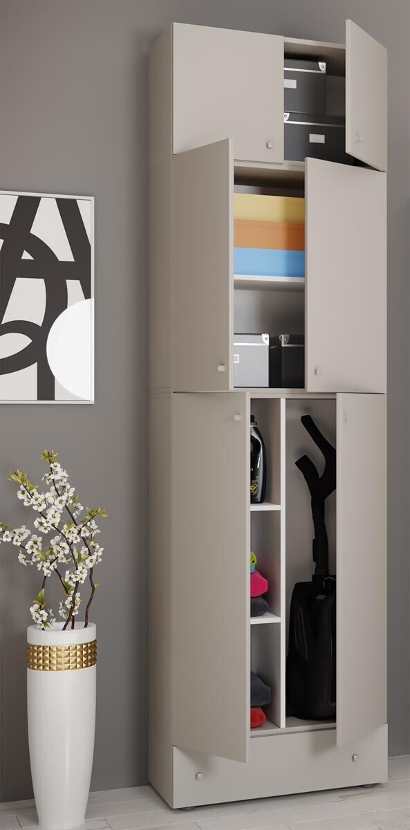 Úklidová skříňka Lona XXL s otočnými dveřmi s nástavcem a zásuvkou, šedá