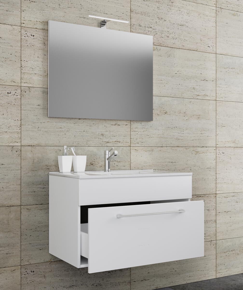 3dílná umyvadlová skříňka Badinos 1 zásuvka 60 cm se zrcadlem, bílá