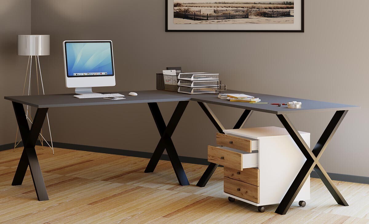 Rohový stůl Lona 130x130x50 X-nohy, antracit