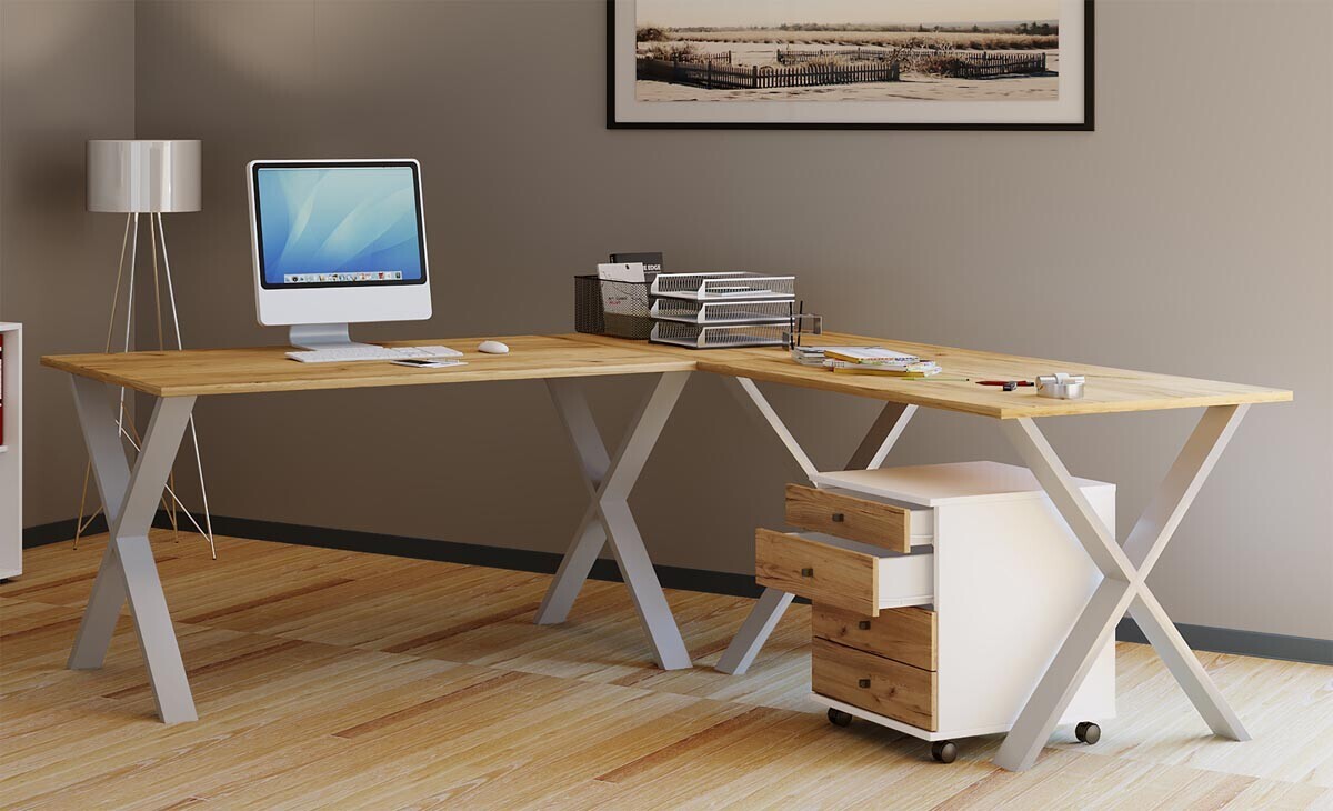 Rohový stůl Lona 190x130x50 X-nohy, dub medový