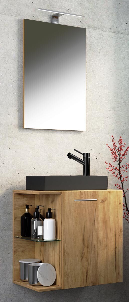 3dílné umyvadlo pro hosty Hausa BL se zrcadlem, dub medový