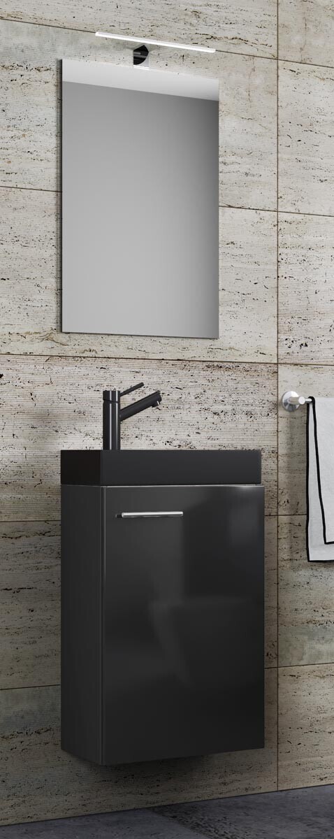 3dílné umyvadlo pro hosty Slito BL se zrcadlem, černé