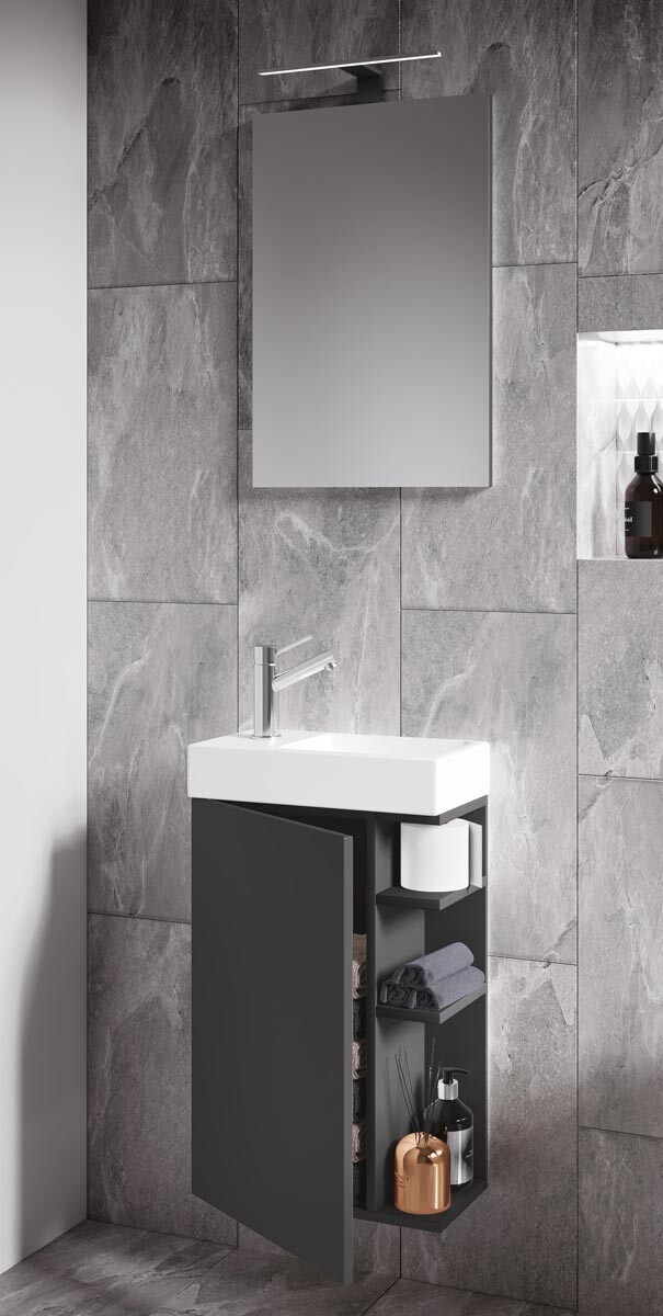 3dílná umyvadlová skřínka pro hosty Lumia se zrcadlem, antracit