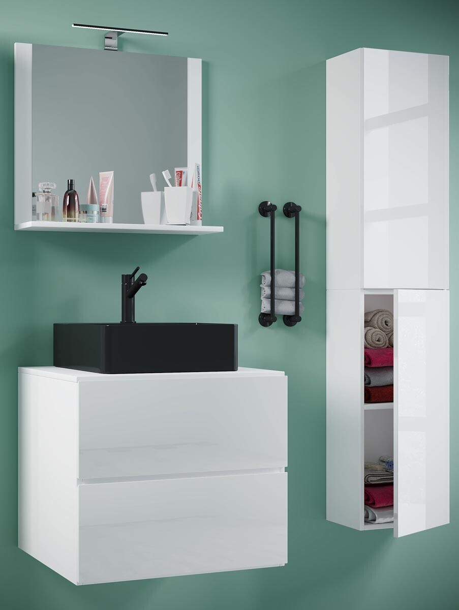 4dílná umyvadlová skříňka Lendas BL L se zrcadlem 60 cm + vysoká skříňka, bílá