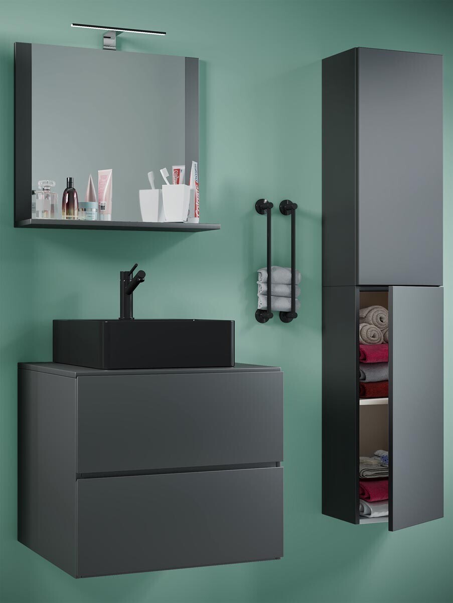 4dílná umyvadlová skříňka Lendas BL L se zrcadlem 60 cm + vysoká skříňka, antracit