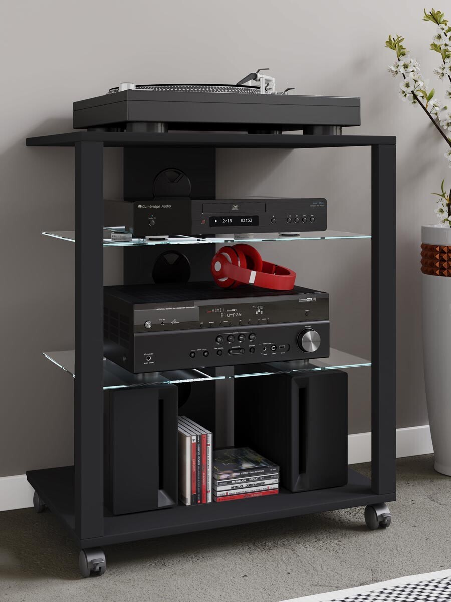 Hifi-stojan Folas s kolečky, černý