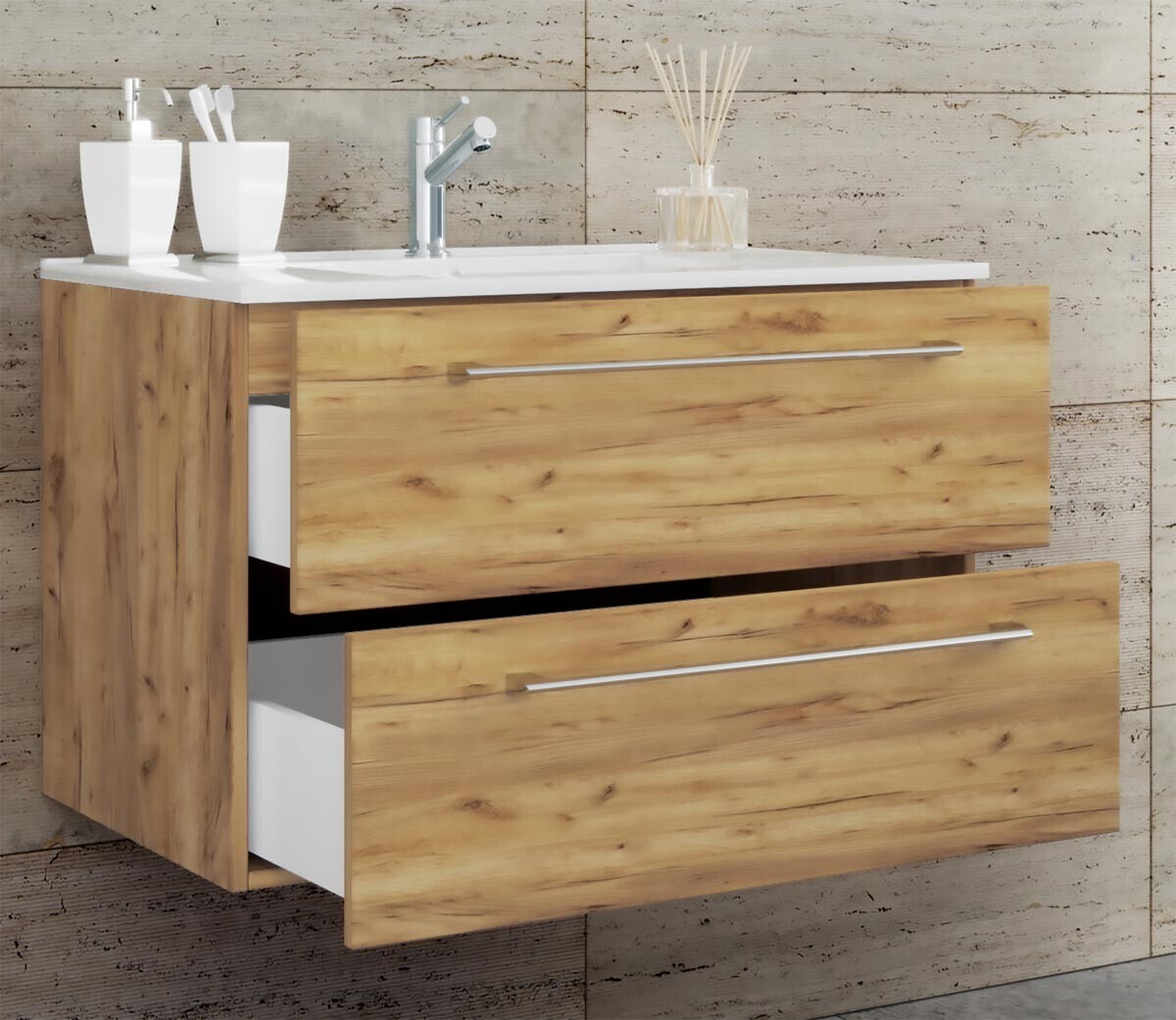 VCM 2dílná umyvadlová skříňka Badinos 2 zásuvky 80 cm, dub medový