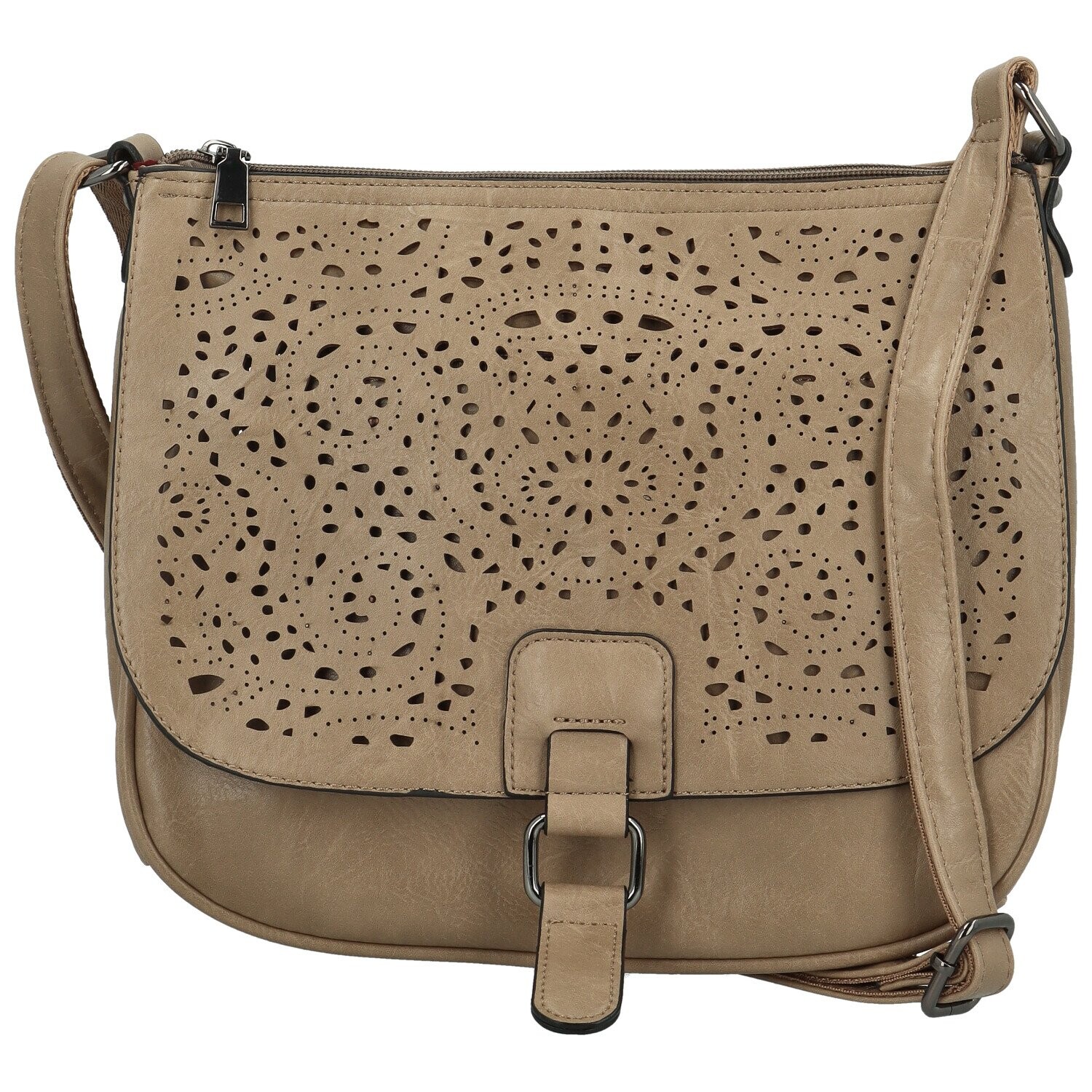 Módní dámská koženková crossbody kabelka Oresta, tmavě béžová