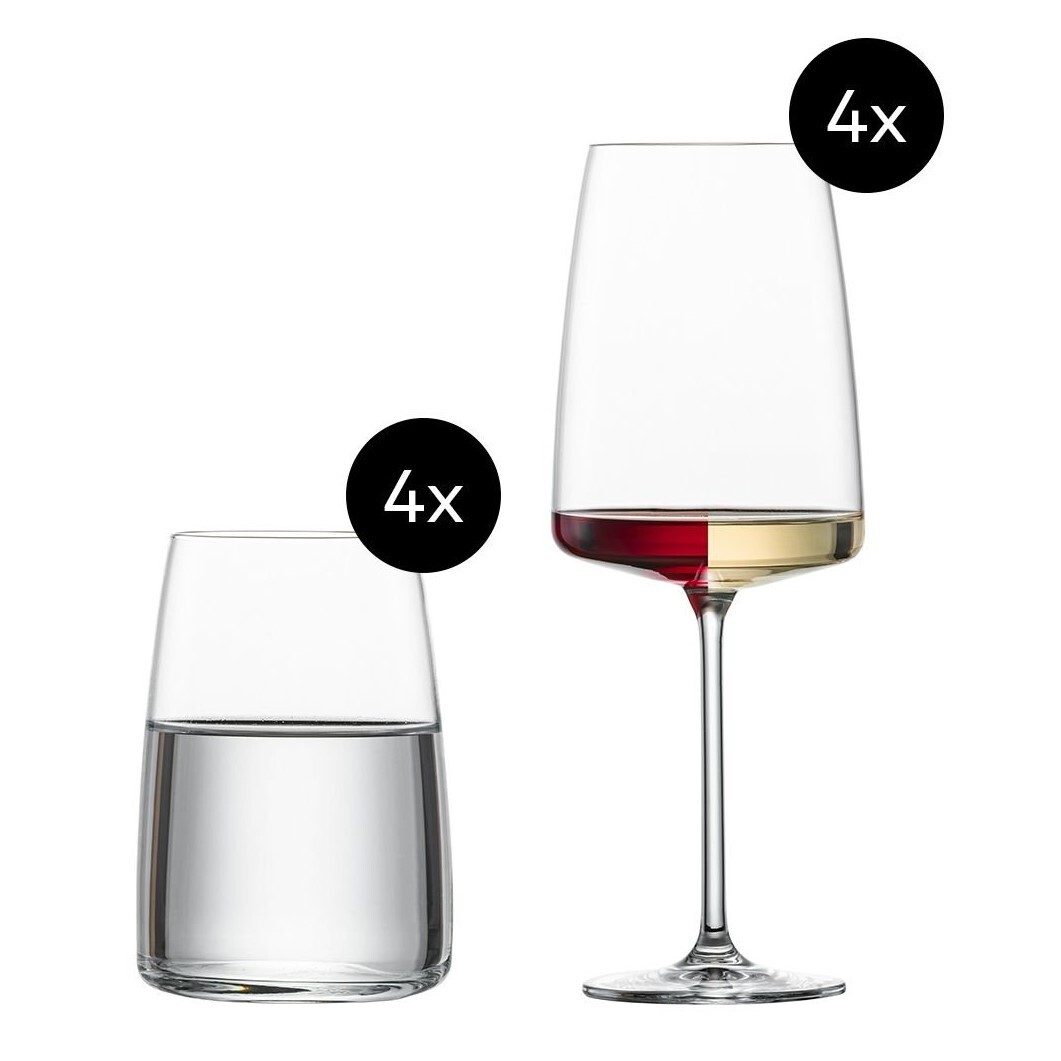 Sklenice na víno VIVID SENSES 535 ml, se sklenicemi na vodu, sada 8 ks, Zwiesel Glas