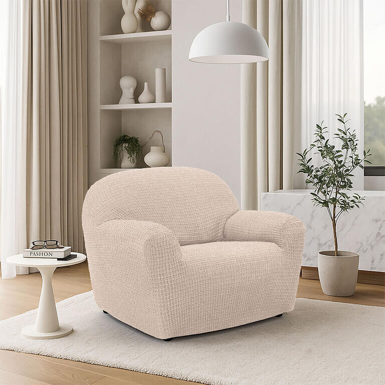 Super strečové potahy RUBINIA smetanová křeslo (š. 70 - 110 cm)