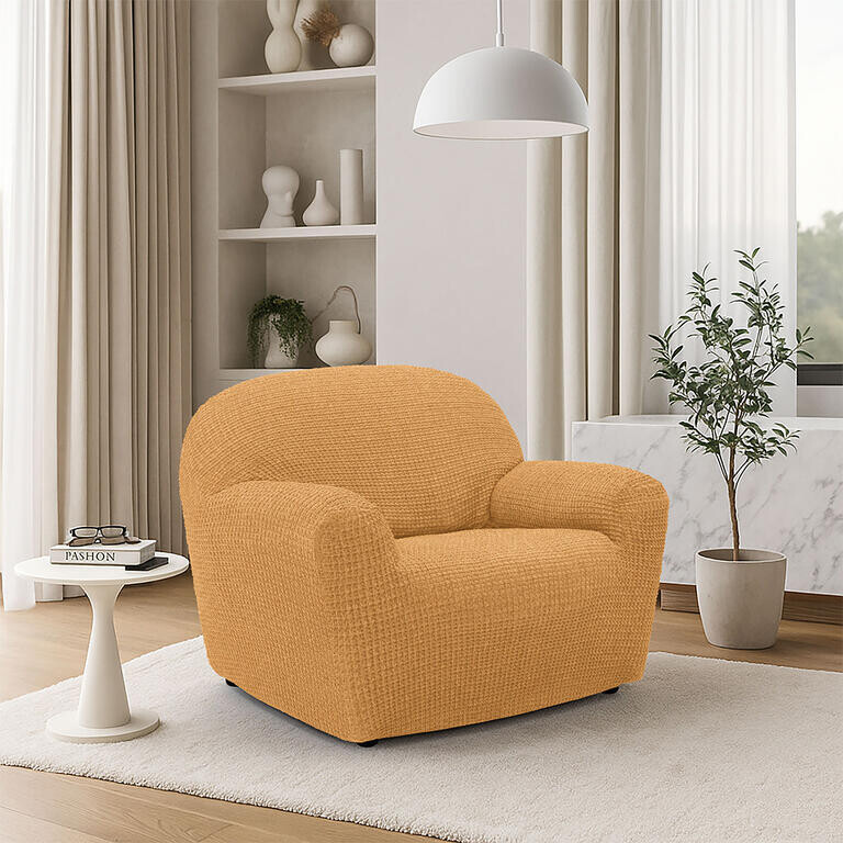 Super strečové potahy RUBINIA zlatá křeslo (š. 70 - 110 cm)