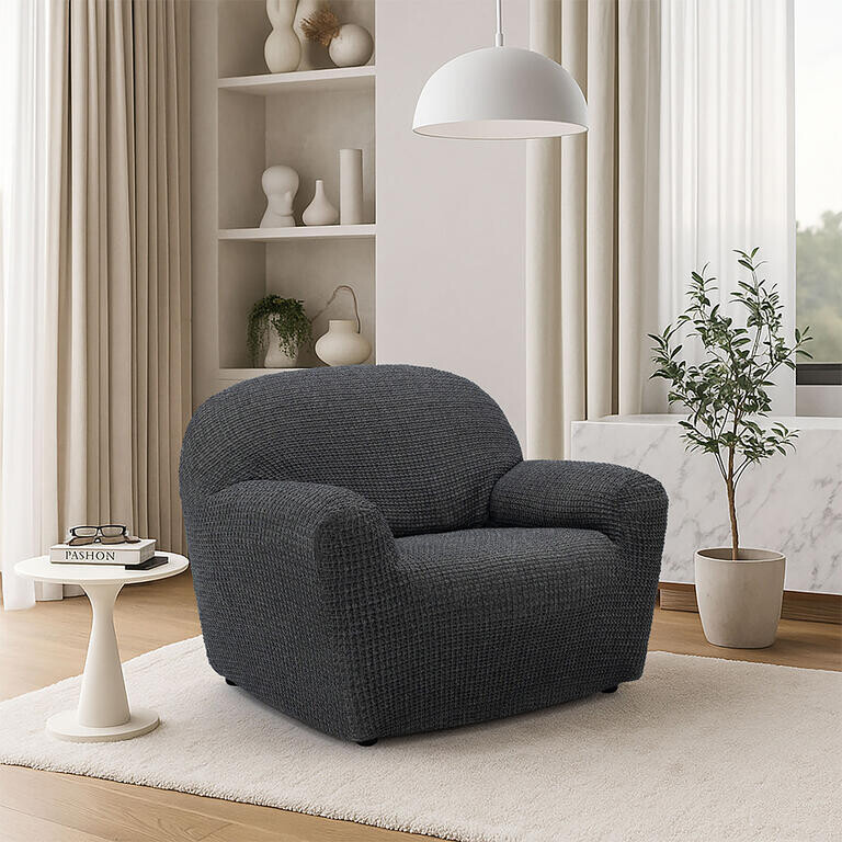 Super strečové potahy RUBINIA antracitová křeslo (š. 70 - 110 cm)