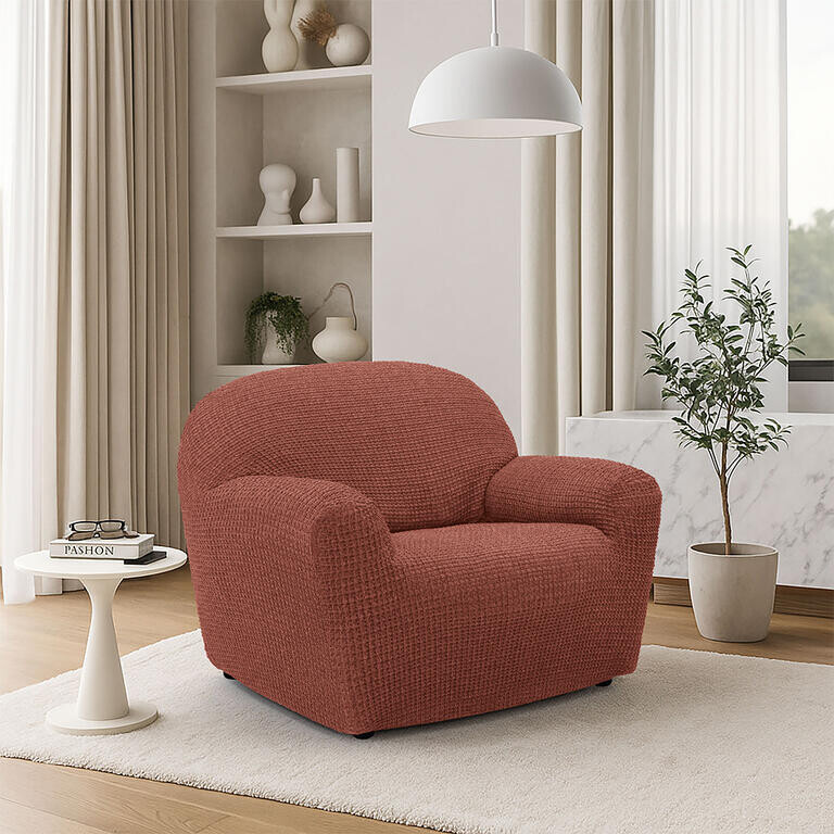 Super strečové potahy RUBINIA cihlová křeslo (š. 70 - 110 cm)