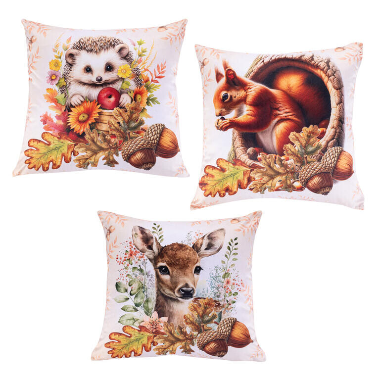 Sada 3 ks povlaků na polštářky LESNÍ ZVÍŘÁTKA 45 x 45 cm