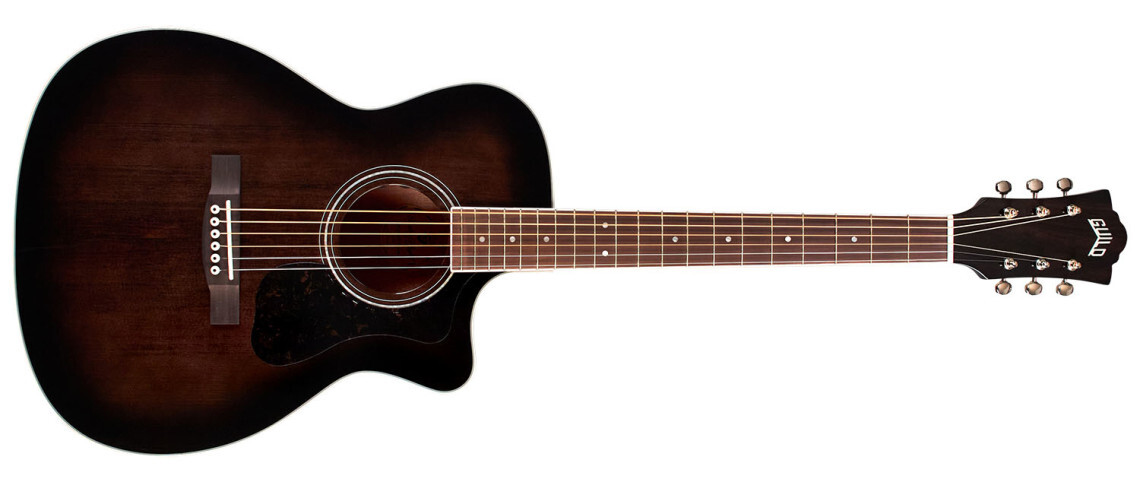 Guild OM-260CE Deluxe Flamed Mahogany - Transparent Black Burst A-Stock