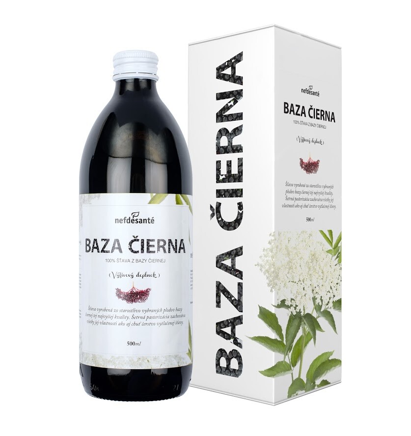 Nefdesante Akce spotřeba 31.10.2025 50 % BAZA ČERNÁ (100% šťáva z černého bezu s přídavkem vitamínu C 500 ml)-1 500 ml