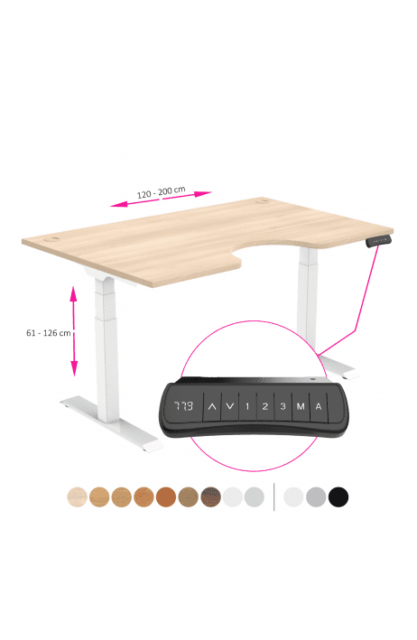 ERGO výškově nastavitelný stůl SKY ERGO akát / bílá šířka 1200-2000 mm