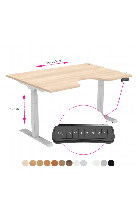 ERGO výškově nastavitelný stůl SKY ERGO akát / šedá šířka 1200-2000 mm