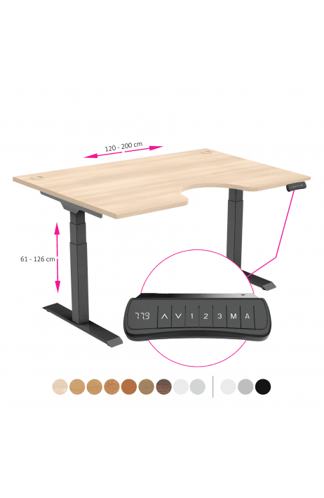 ERGO výškově nastavitelný stůl SKY ERGO akát / černá šířka 1200-2000 mm