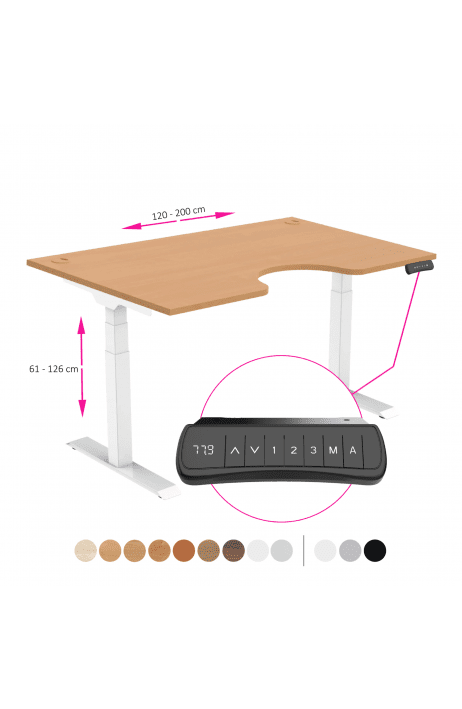 ERGO výškově nastavitelný stůl SKY ERGO buk / bílá šířka 1200-2000 mm