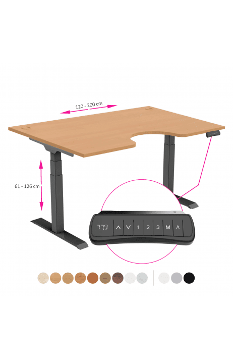 ERGO výškově nastavitelný stůl SKY ERGO buk / černá šířka 1200-2000 mm