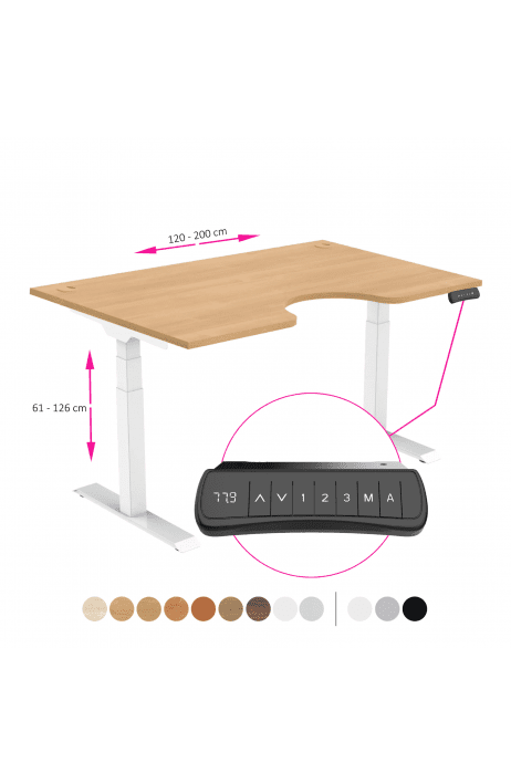 ERGO výškově nastavitelný stůl SKY ERGO dub / bílá šířka 1200-2000 mm