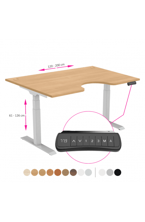 ERGO výškově nastavitelný stůl SKY ERGO dub / šedá šířka 1200-2000 mm