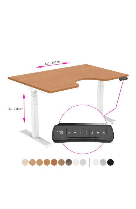 ERGO výškově nastavitelný stůl SKY ERGO olše / bílá šířka 1200-2000 mm