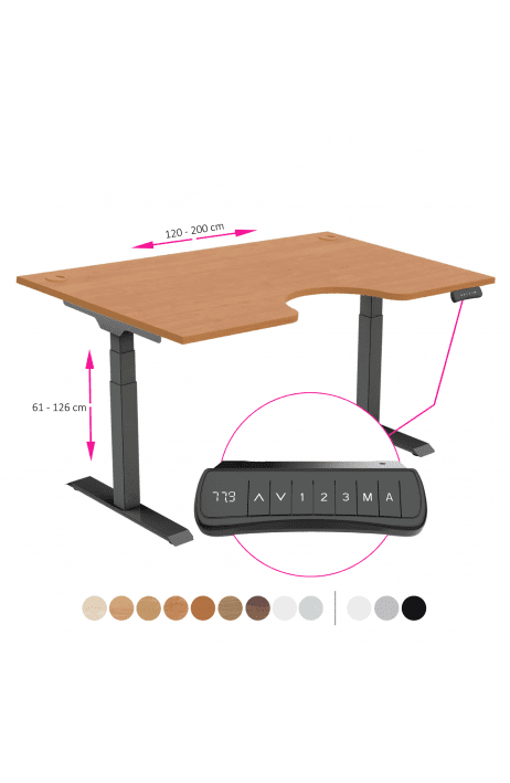 ERGO výškově nastavitelný stůl SKY ERGO olše / černá šířka 1200-2000 mm