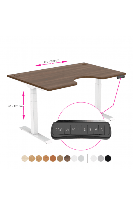 ERGO výškově nastavitelný stůl SKY ERGO ořech / bílá šířka 1200-2000 mm