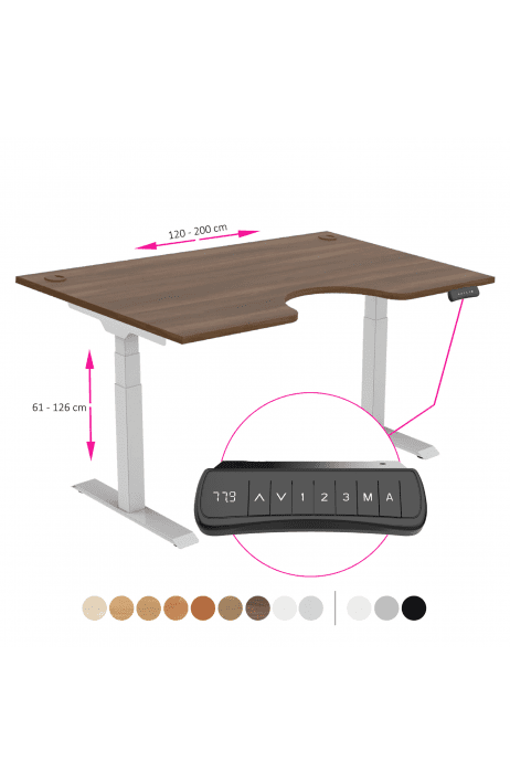 ERGO výškově nastavitelný stůl SKY ERGO ořech / šedá šířka 1200-2000 mm