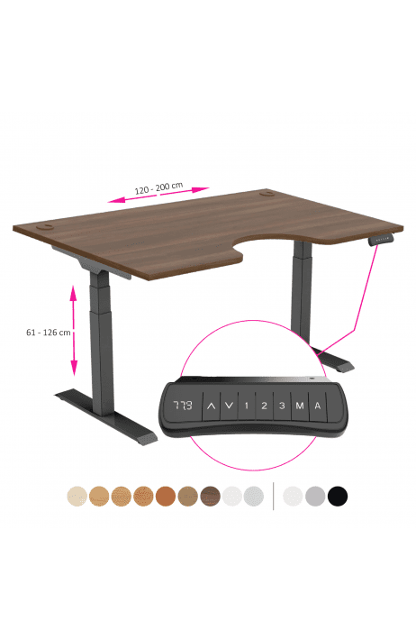 ERGO výškově nastavitelný stůl SKY ERGO ořech / černá šířka 1200-2000 mm