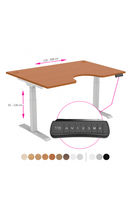 ERGO výškově nastavitelný stůl SKY ERGO třešeň / šedá šířka 1200-2000 mm