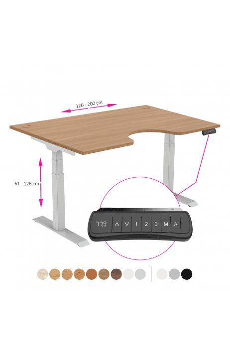 ERGO výškově nastavitelný stůl SKY ERGO višeň / šedá šířka 1200-2000 mm