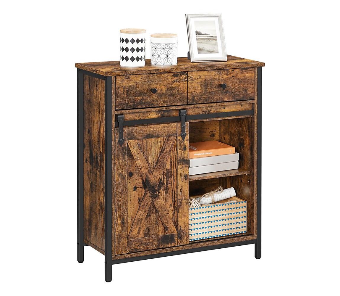 Komoda s posuvnými dvířky a zásuvkami FIRA hnědá/černá