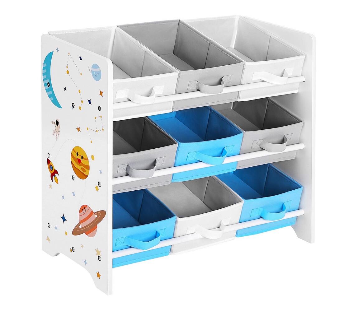 Dětský úložný regál s látkovými boxy ANET modrá/bílá