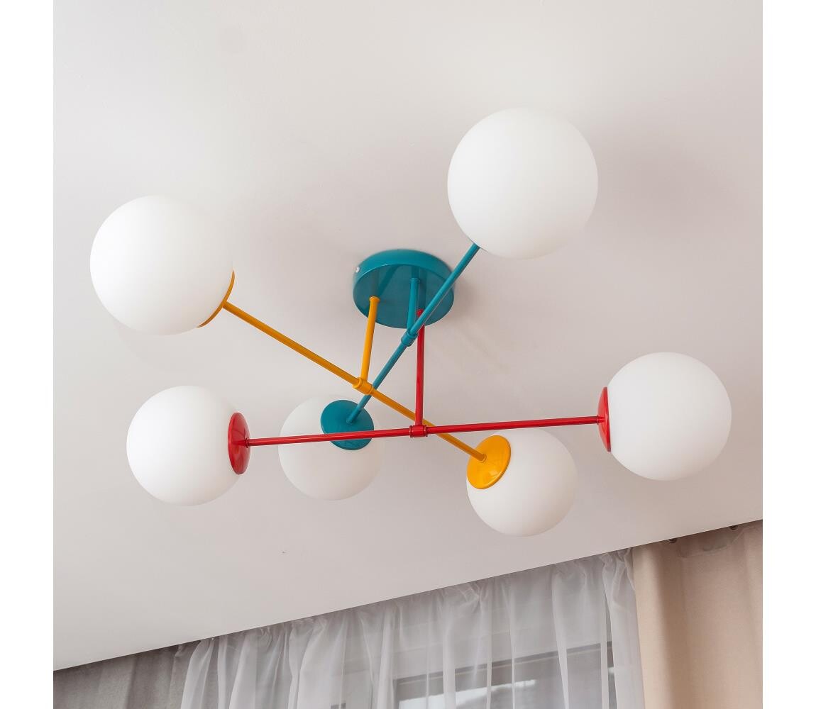 Přisazený lustr MOON 6xE27/15W/230V tyrkysová/žlutá/červená