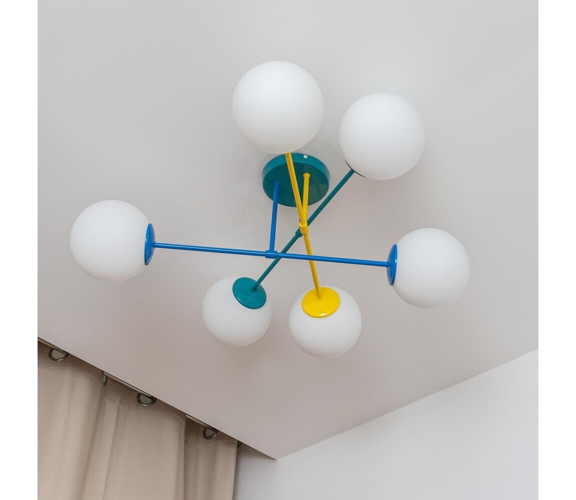 Přisazený lustr MOON 6xE27/15W/230V tyrkysová/žlutá/modrá