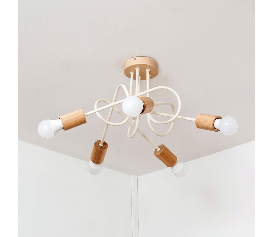 Přisazený lustr OXFORD 5xE27/15W/230V borovice/krémová