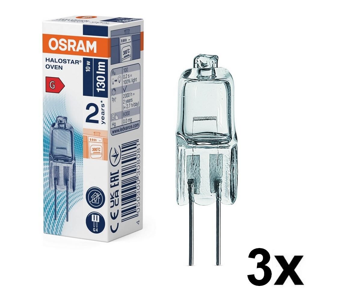 Osram SADA 3x Žárovka do trouby HALOSTAR G4/10W/12V 2700K - Osram