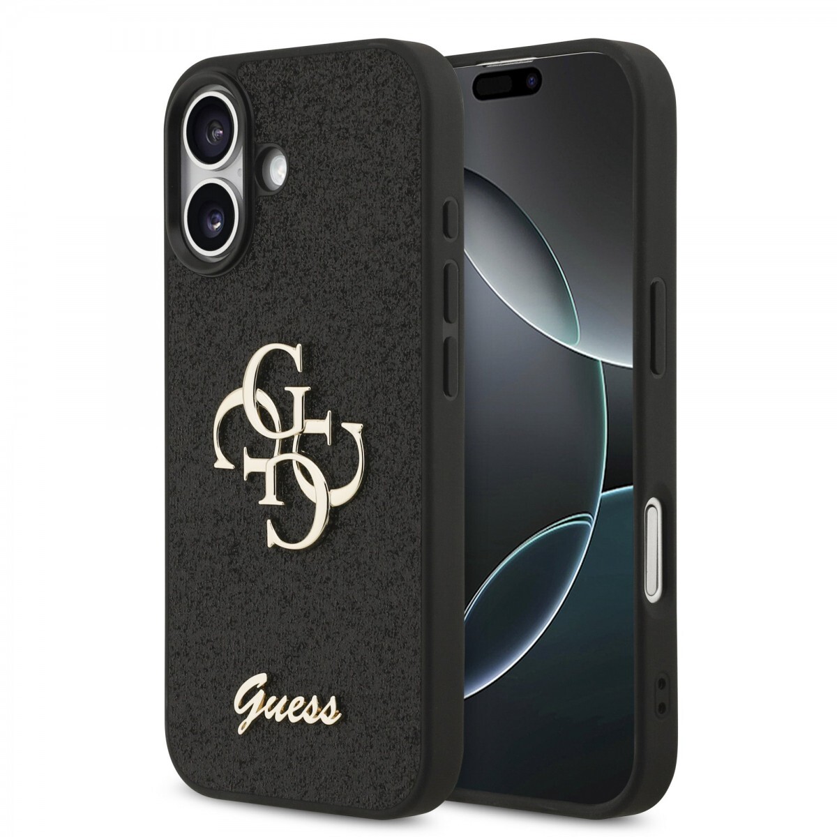 Zadní kryt Guess PU Fixed Glitter 4G Metal Logo pro iPhone 17 Black