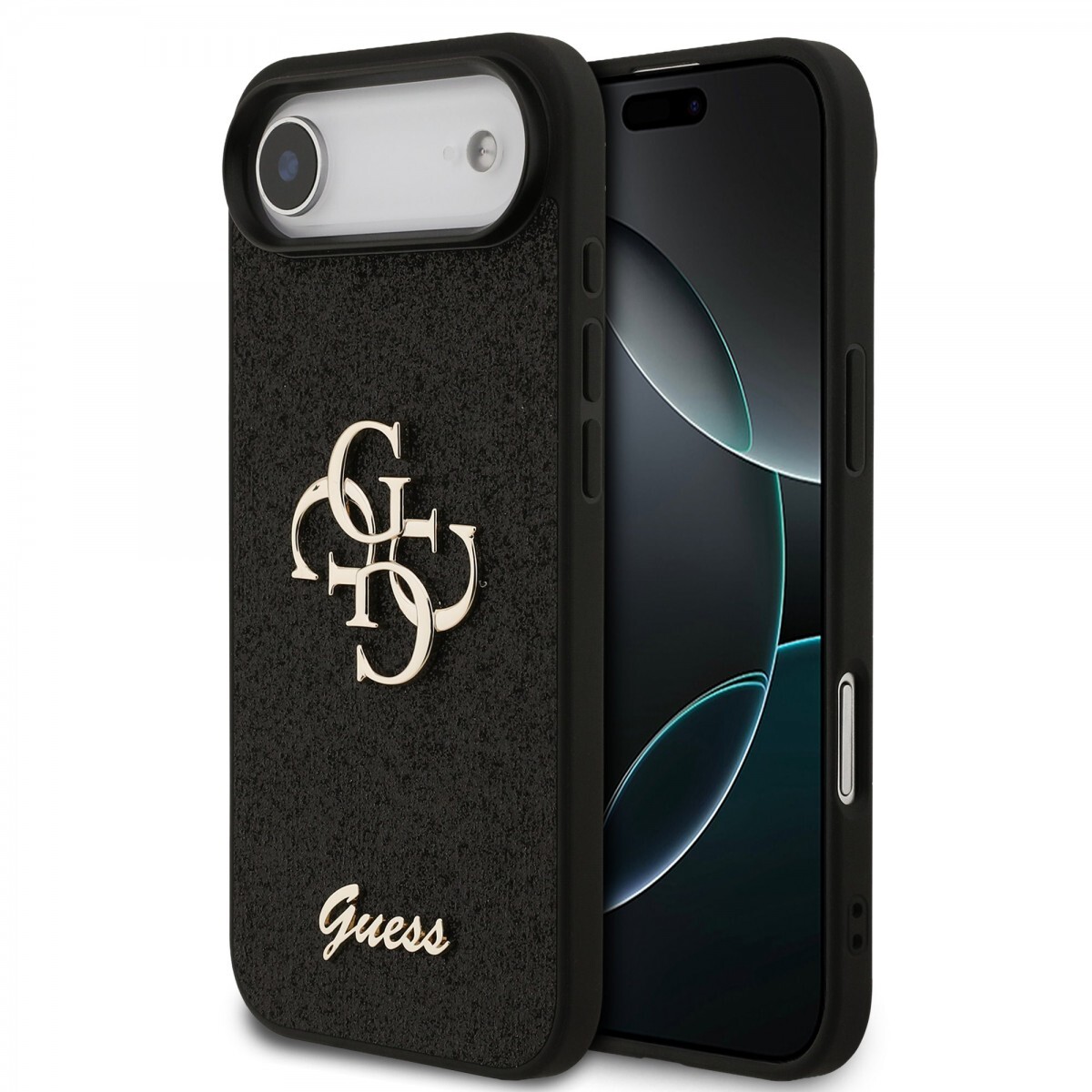 Zadní kryt Guess PU Fixed Glitter 4G Metal Logo pro iPhone 17 Air Black