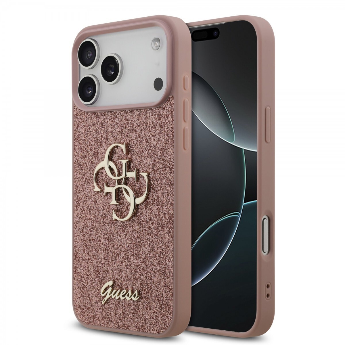 Zadní kryt Guess PU Fixed Glitter 4G Metal Logo pro iPhone 17 Pro Max Pink