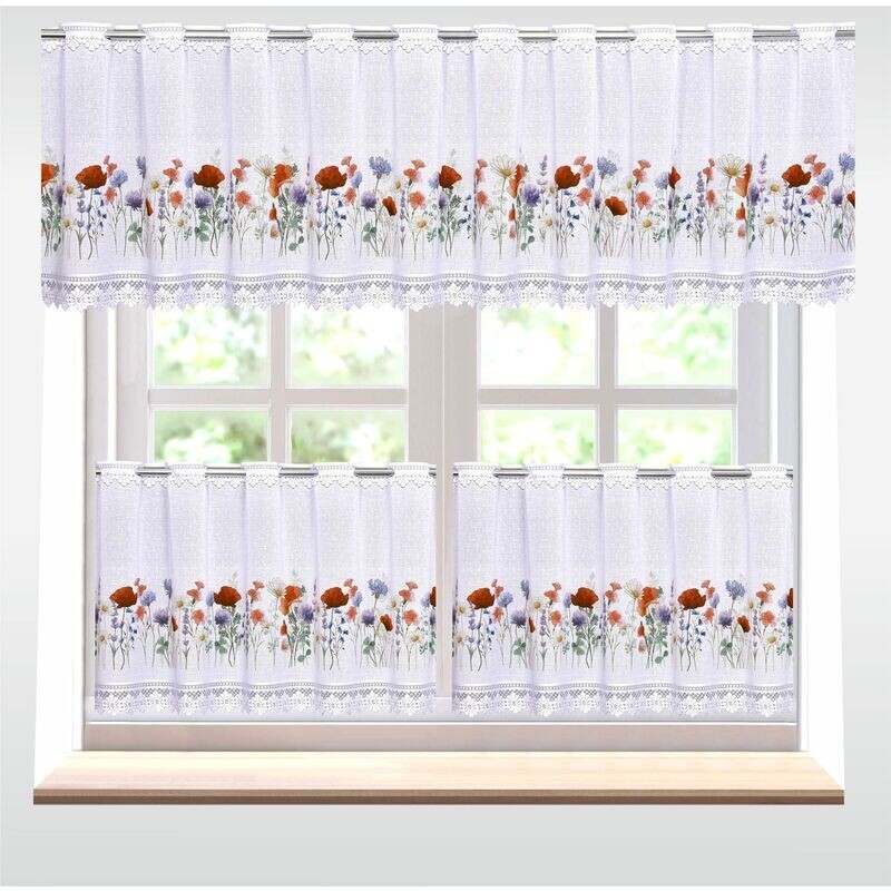 Záclona žakárová, Máky, bílá 50 cm