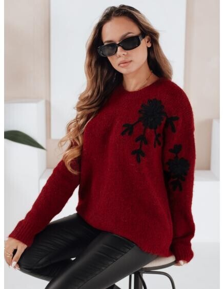Dámský svetr s květinovou aplikací GIRLHERBAL vínový