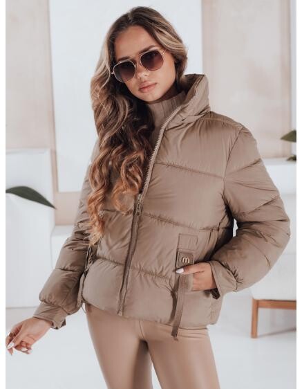 Dámská zimní prošívaná bunda s kapucí, kamelová