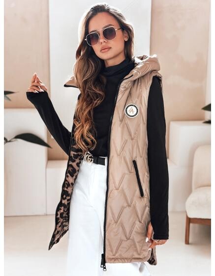 Dámská oboustranná vesta s kapucí, kamelová